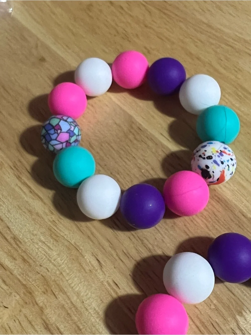 Kids Multicolor Beaded Stretch Bracelet - Pink, Teal, Purple, White B234